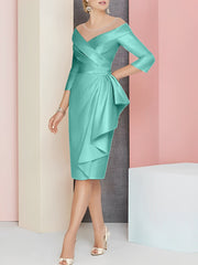 Sheath Column V Neck Knee Length Mother Of The Bride Dresses