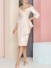 Sheath Column V Neck Knee Length Mother Of The Bride Dresses