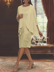 Sheath Column Jewel Neck Tea Length Mother Of The Bride Dresses