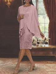 Sheath Column Jewel Neck Tea Length Mother Of The Bride Dresses