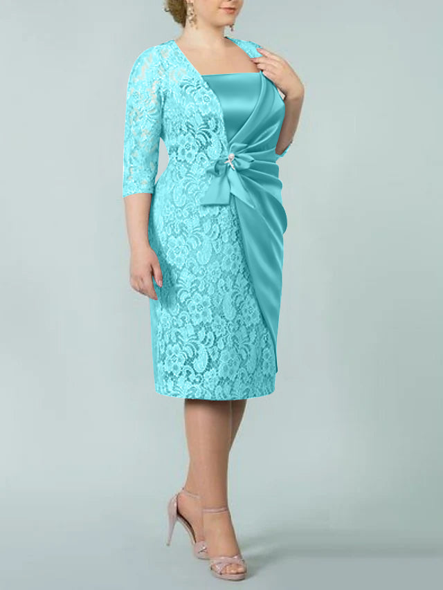 Sheath Column Square Neck Tea Length Mother Of The Bride Dresses