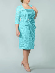 Sheath Column Square Neck Tea Length Mother Of The Bride Dresses
