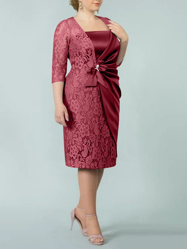 Sheath Column Square Neck Tea Length Mother Of The Bride Dresses