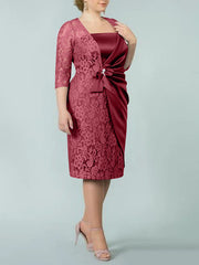 Sheath Column Square Neck Tea Length Mother Of The Bride Dresses
