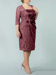Sheath Column Square Neck Tea Length Mother Of The Bride Dresses