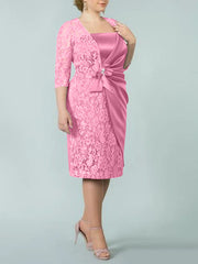 Sheath Column Square Neck Tea Length Mother Of The Bride Dresses