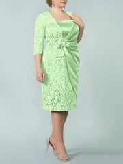 Sheath Column Square Neck Tea Length Mother Of The Bride Dresses