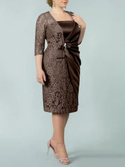 Sheath Column Square Neck Tea Length Mother Of The Bride Dresses