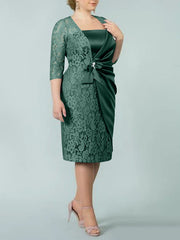 Sheath Column Square Neck Tea Length Mother Of The Bride Dresses