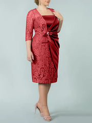 Sheath Column Square Neck Tea Length Mother Of The Bride Dresses