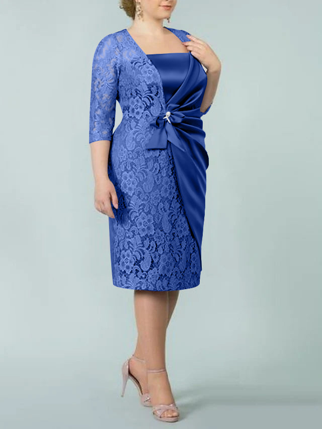 Sheath Column Square Neck Tea Length Mother Of The Bride Dresses