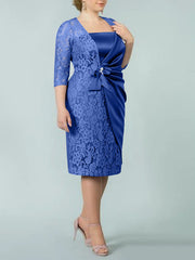 Sheath/Column Square Neck Tea-Length Mother of the Bride Dresses