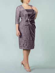 Sheath Column Square Neck Tea Length Mother Of The Bride Dresses