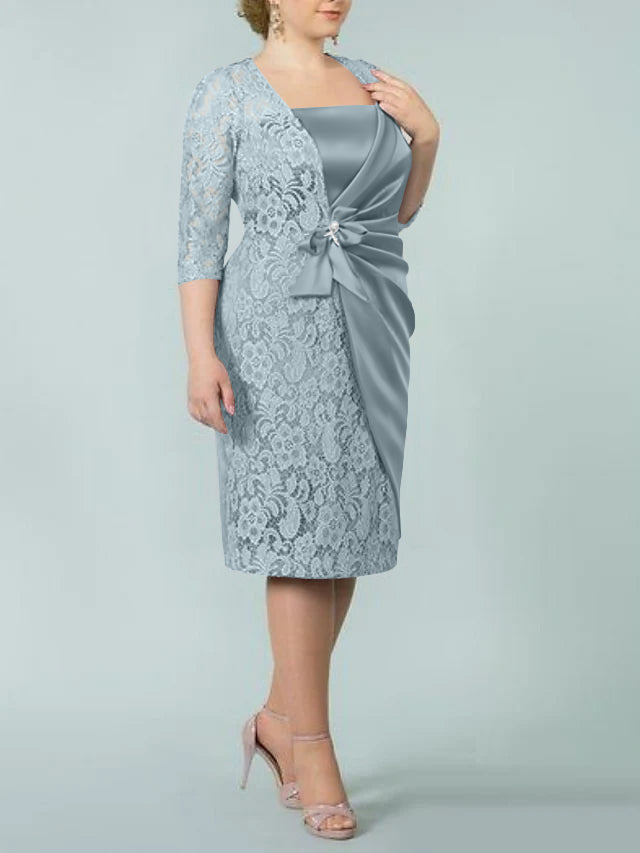 Sheath Column Square Neck Tea Length Mother Of The Bride Dresses