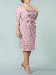 Sheath/Column Square Neck Tea-Length Mother of the Bride Dresses