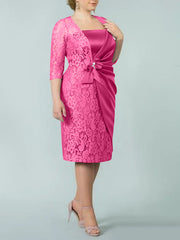 Sheath Column Square Neck Tea Length Mother Of The Bride Dresses