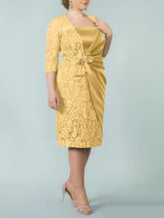 Sheath Column Square Neck Tea Length Mother Of The Bride Dresses