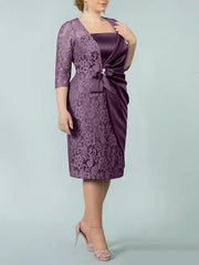 Sheath Column Square Neck Tea Length Mother Of The Bride Dresses