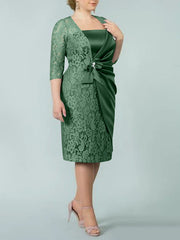 Sheath Column Square Neck Tea Length Mother Of The Bride Dresses