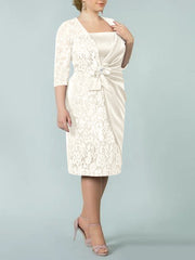 Sheath Column Square Neck Tea Length Mother Of The Bride Dresses