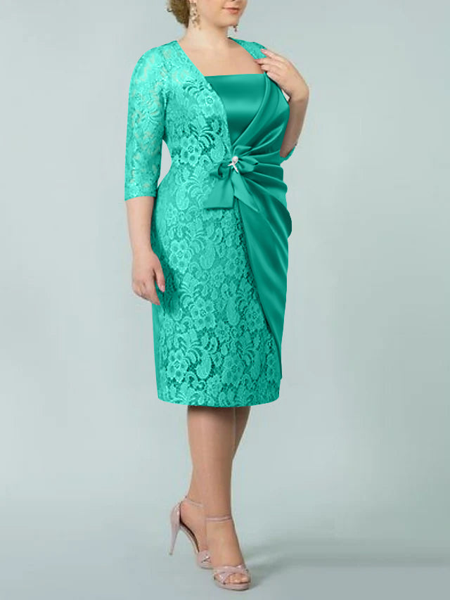 Sheath Column Square Neck Tea Length Mother Of The Bride Dresses