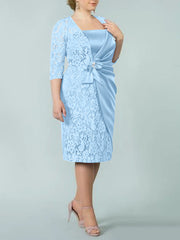 Sheath Column Square Neck Tea Length Mother Of The Bride Dresses