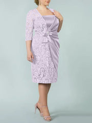 Sheath Column Square Neck Tea Length Mother Of The Bride Dresses