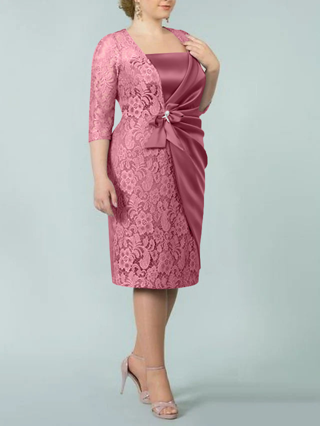 Sheath Column Square Neck Tea Length Mother Of The Bride Dresses