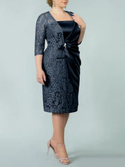 Sheath Column Square Neck Tea Length Mother Of The Bride Dresses
