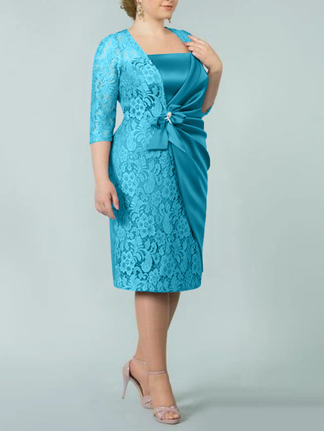 Sheath Column Square Neck Tea Length Mother Of The Bride Dresses