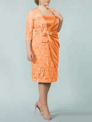 Sheath/Column Square Neck Tea-Length Mother of the Bride Dresses