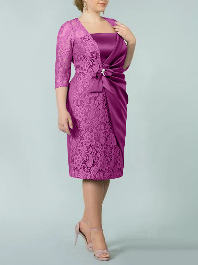 Sheath Column Square Neck Tea Length Mother Of The Bride Dresses