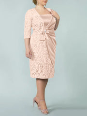 Sheath Column Square Neck Tea Length Mother Of The Bride Dresses