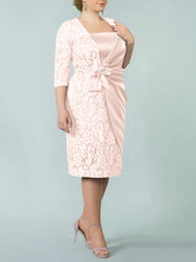 Sheath/Column Square Neck Tea-Length Mother of the Bride Dresses
