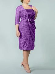 Sheath Column Square Neck Tea Length Mother Of The Bride Dresses