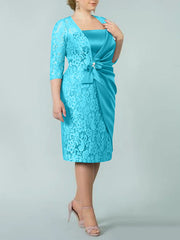 Sheath Column Square Neck Tea Length Mother Of The Bride Dresses