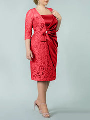 Sheath Column Square Neck Tea Length Mother Of The Bride Dresses