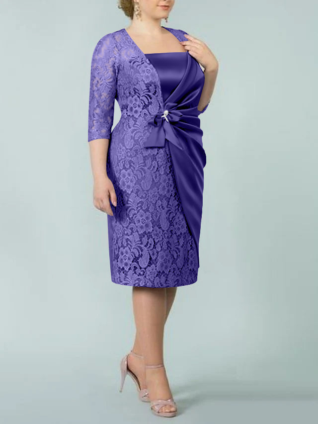 Sheath Column Square Neck Tea Length Mother Of The Bride Dresses