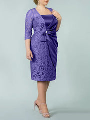 Sheath Column Square Neck Tea Length Mother Of The Bride Dresses