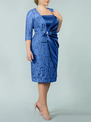 Sheath/Column Square Neck Tea-Length Mother of the Bride Dresses