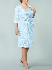 Sheath Column Square Neck Tea Length Mother Of The Bride Dresses