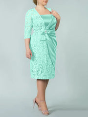 Sheath Column Square Neck Tea Length Mother Of The Bride Dresses