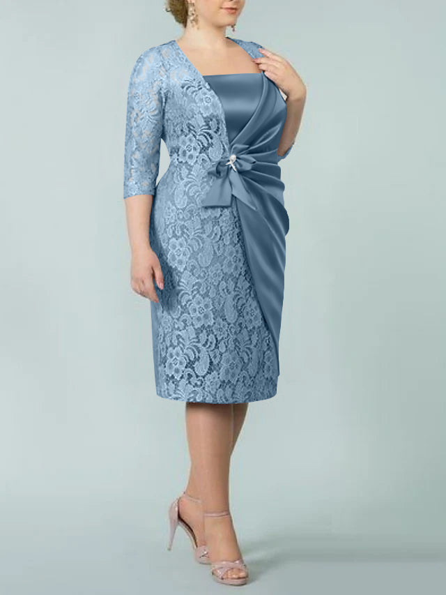 Sheath Column Square Neck Tea Length Mother Of The Bride Dresses
