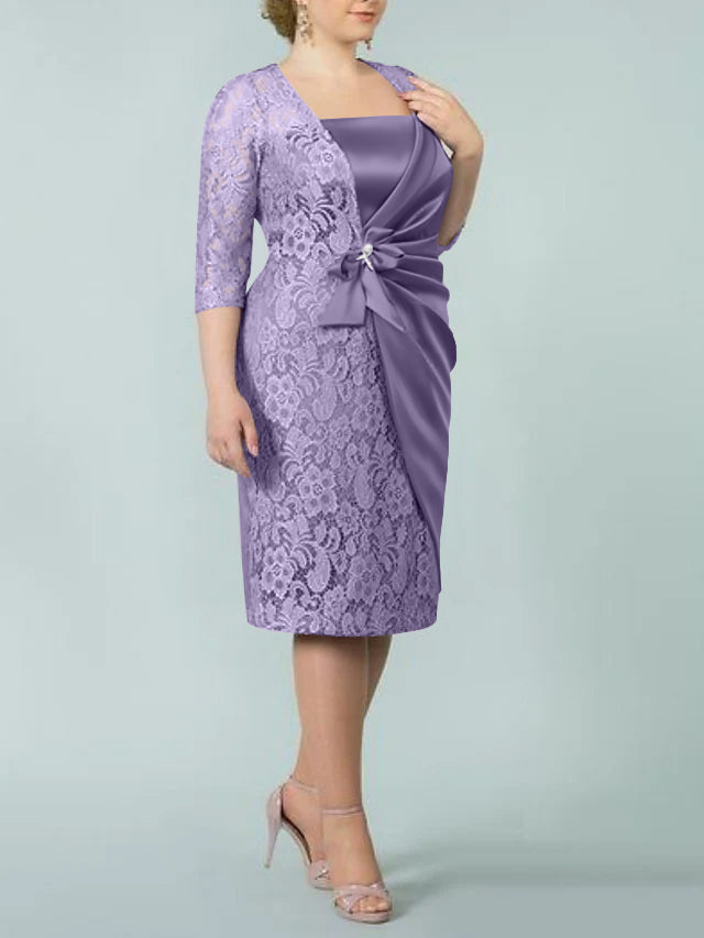 Sheath Column Square Neck Tea Length Mother Of The Bride Dresses
