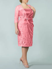 Sheath Column Square Neck Tea Length Mother Of The Bride Dresses