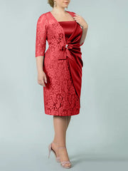 Sheath/Column Square Neck Tea-Length Mother of the Bride Dresses