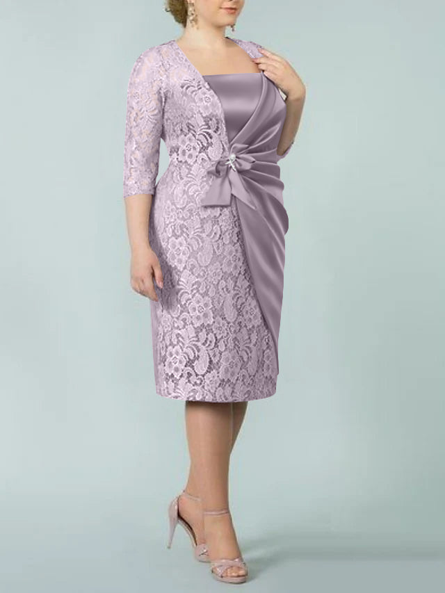 Sheath Column Square Neck Tea Length Mother Of The Bride Dresses