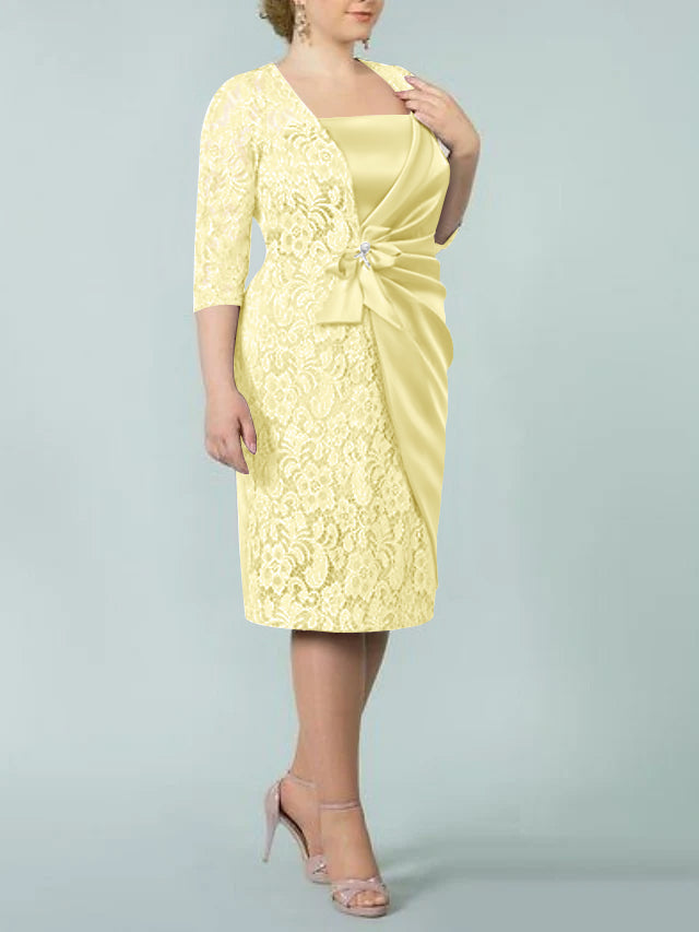 Sheath Column Square Neck Tea Length Mother Of The Bride Dresses
