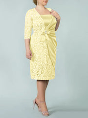 Sheath Column Square Neck Tea Length Mother Of The Bride Dresses