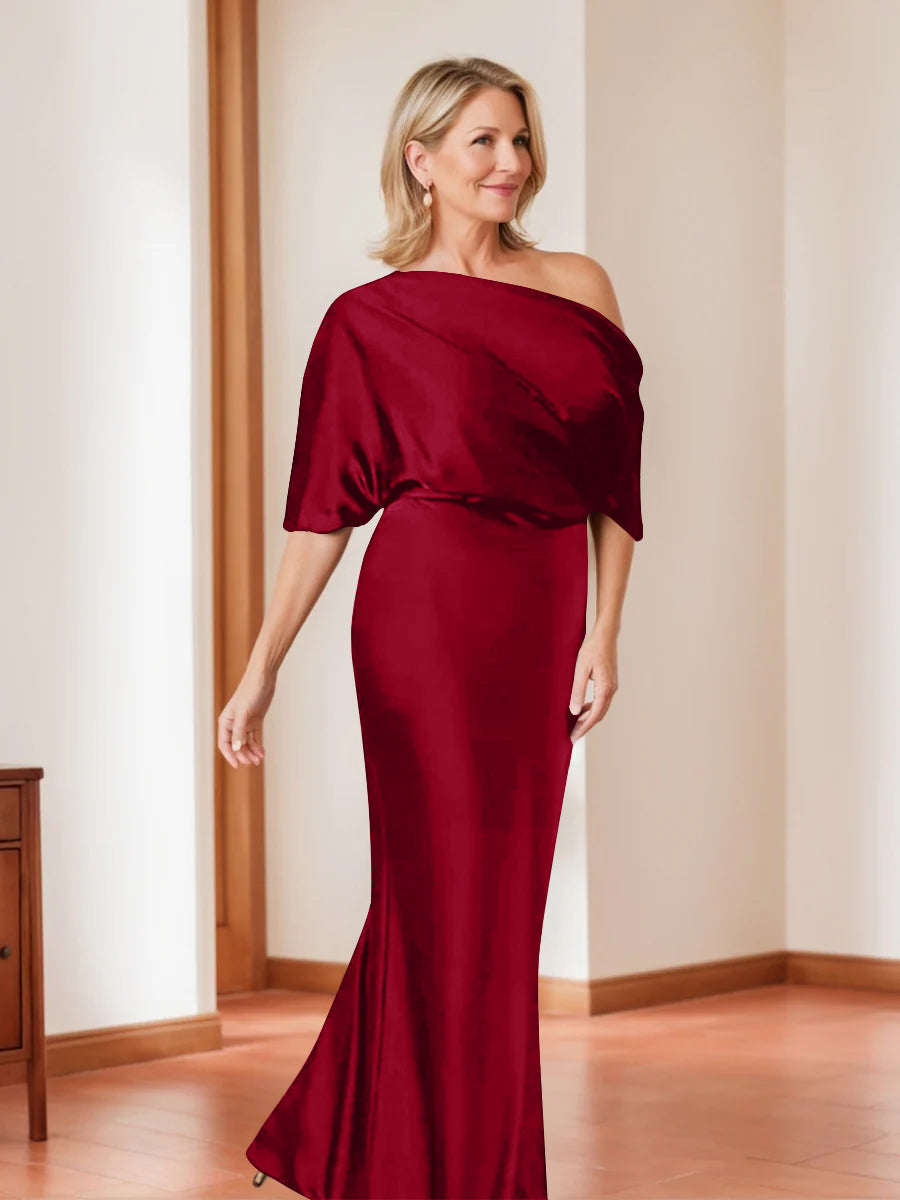 Sheath Column One Shoulder 1 2 Sleeves Elegant Plus Size Mother Of The Bride Dresses